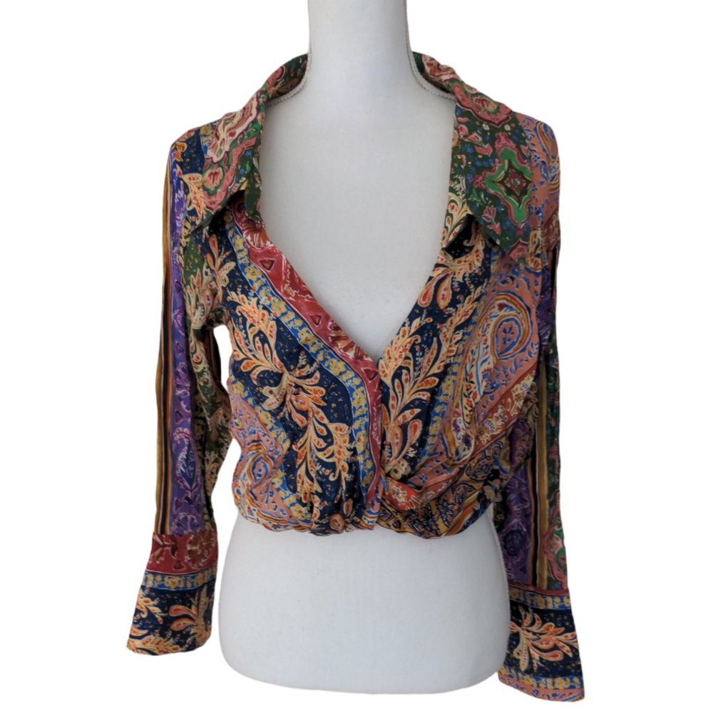 Zara Multicolor Paisley Wrap Blouse